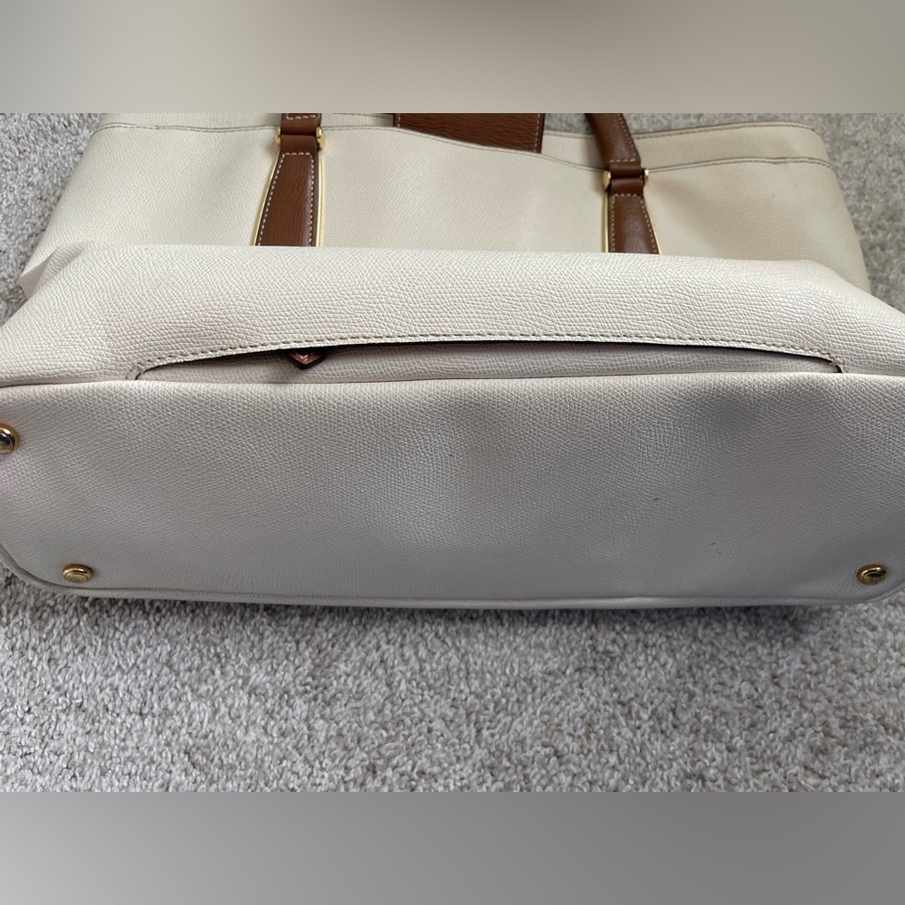Tumi Cream and Brown Leather-Trim Tote Bag - Picture 9 of 16